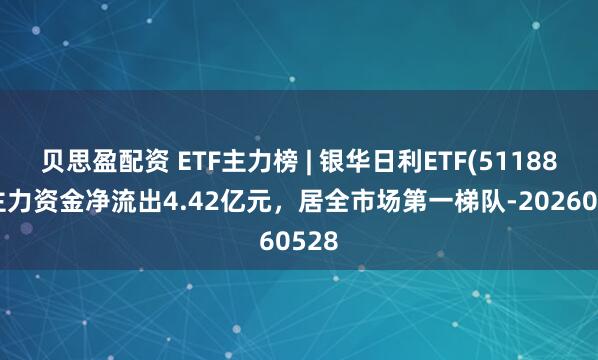 贝思盈配资 ETF主力榜 | 银华日利ETF(511880)主力资金净流出4.42亿元，居全市场第一梯队-20260528